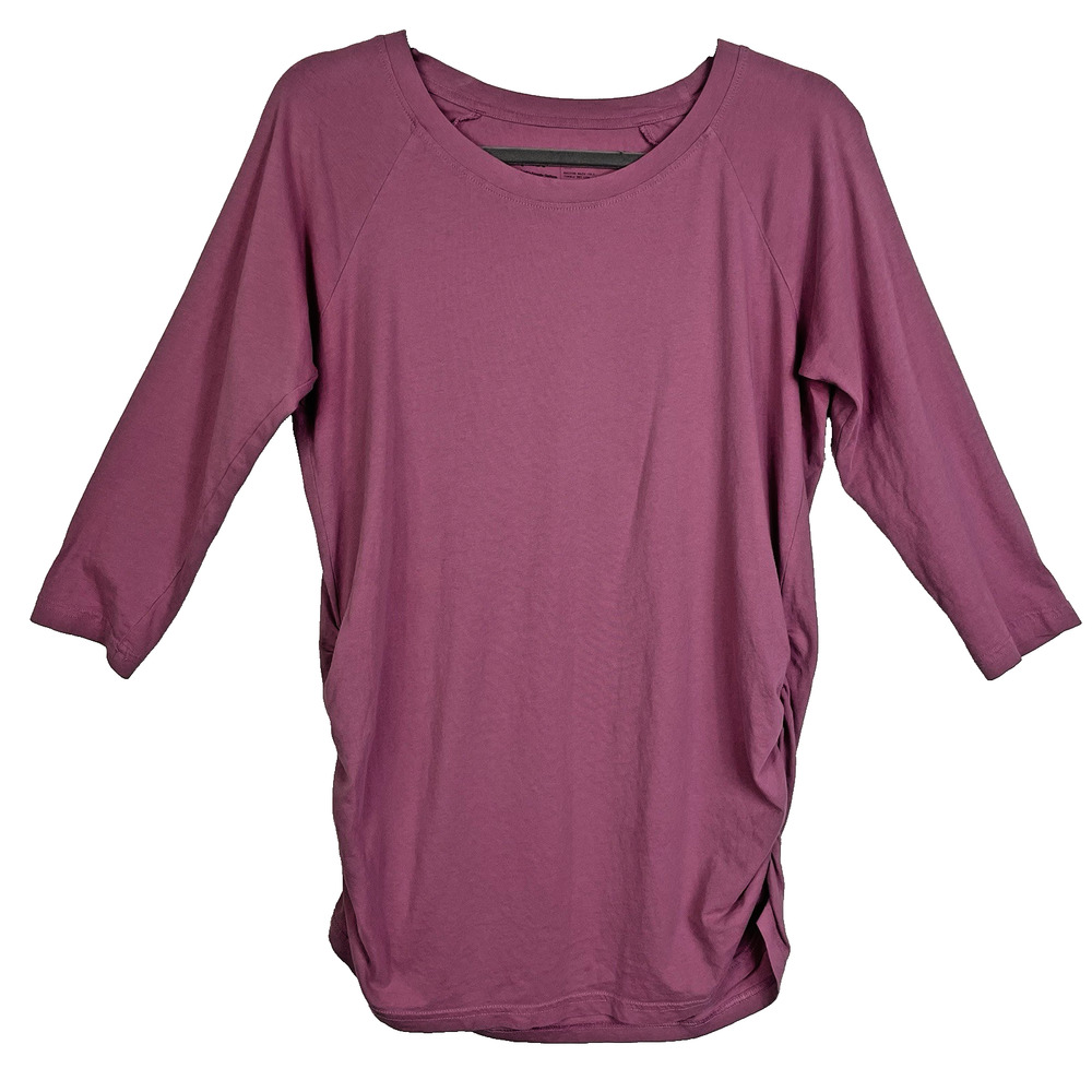 Pact Organic Cotton Maternity T Shirt Size Large Mauve Ruched Sides Soft Comfort